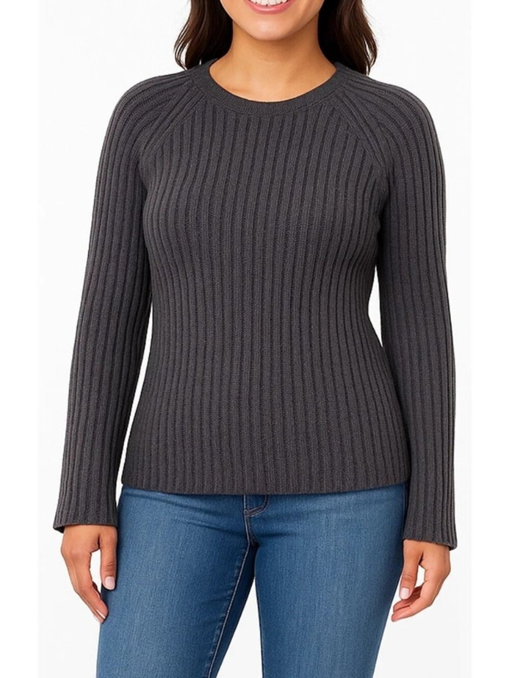 NWOT Fever Women's L Gray Ribbed Sweater Acrylic Blend